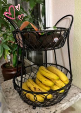 Mikasa Loop and Lattice 2-tier black Wire Basket with fruit 