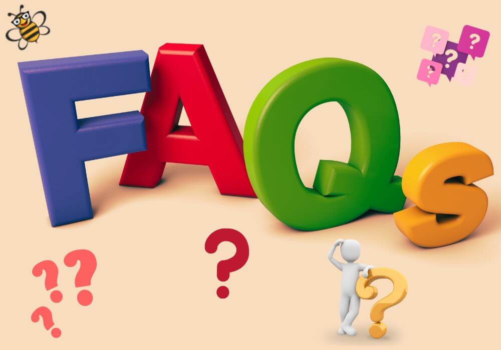 Image with FAQs and scattered question marks in multi-colors.