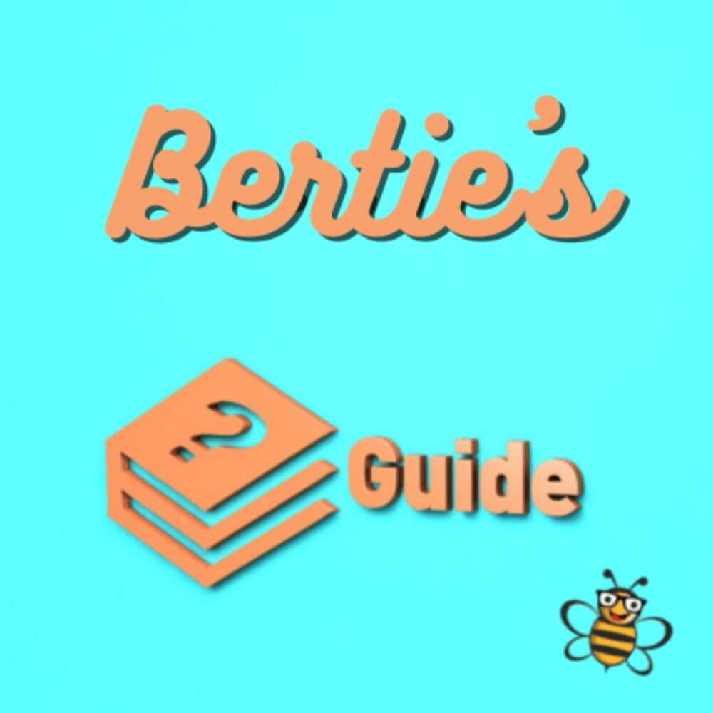 Sign "Bertie's Guide" and Bertie Bee