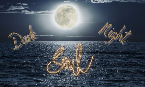 Image of full moon over dark water with captions of Dark, Night, Soul.