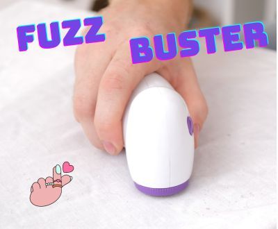 Fuzz Buster on white fabric