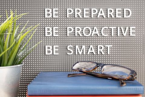 Sign saying be prepared, proactive and smart