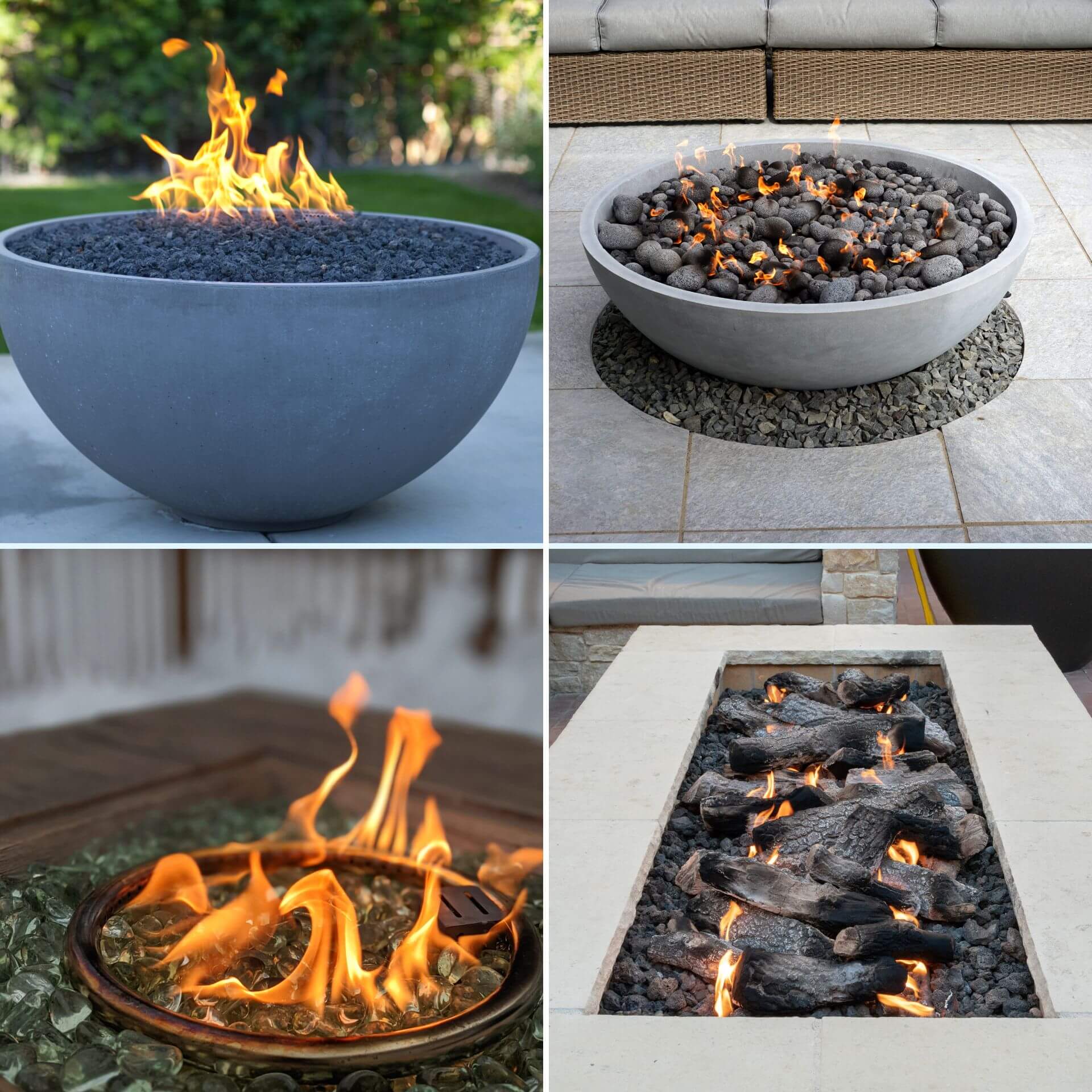4 fire pits either propane or natural gas