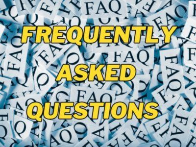 Frequently Asked Questions in yellow on blue background of blue FAQ cards