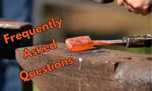 Red hot steel on anvil being forged with Frequently Asked Questions in writing.
