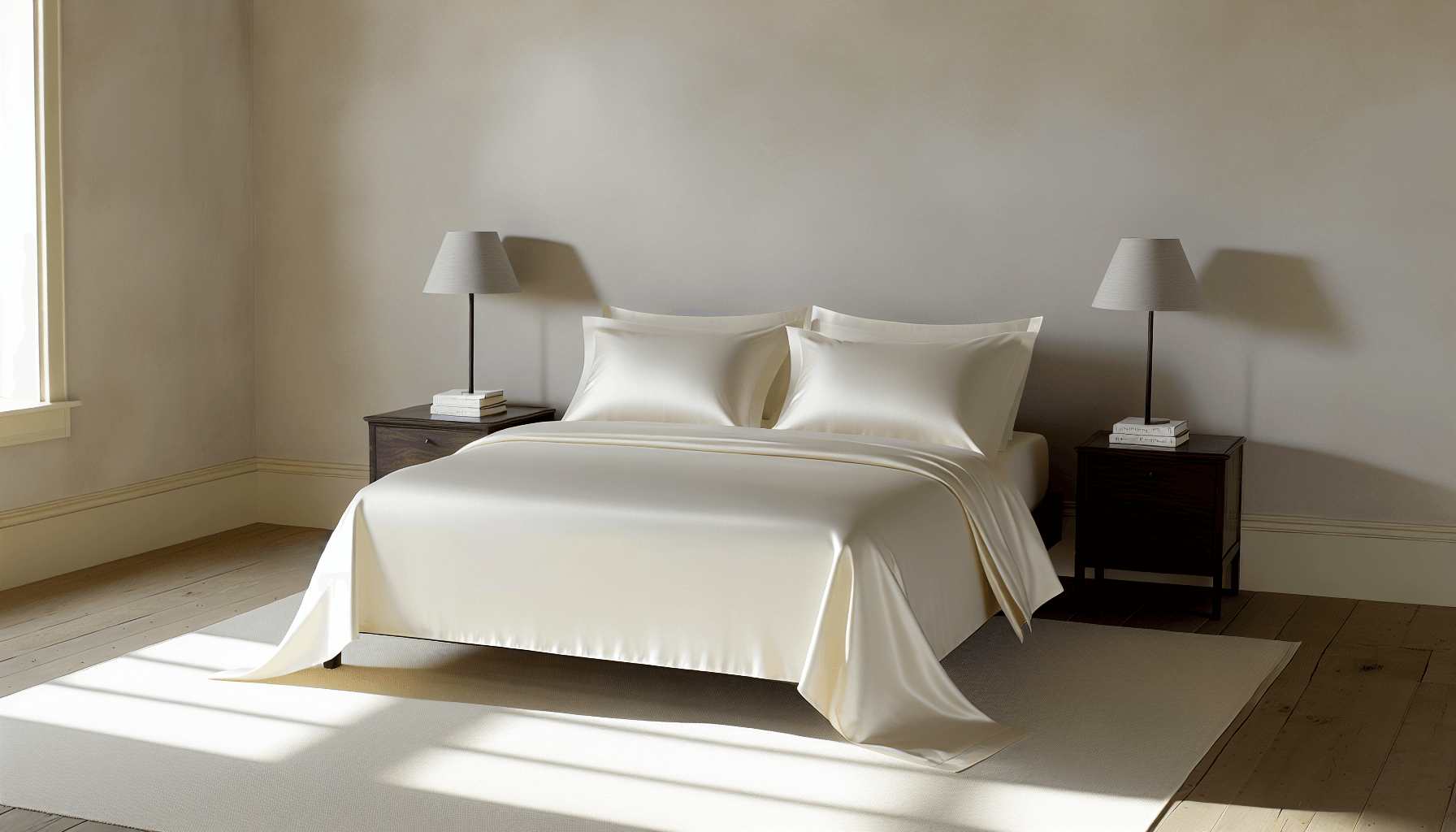 Ivory colored bamboo sheets on a bed