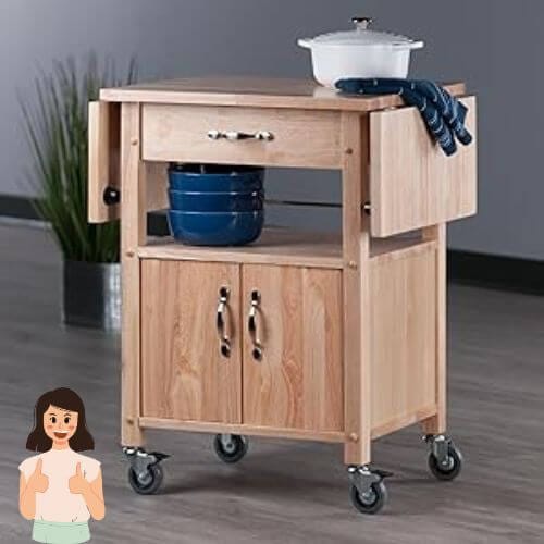 Example of wooden dropleaf kitchen cart on wheels