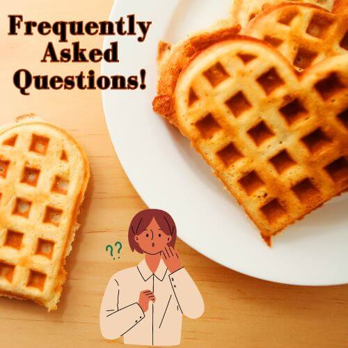Heart shaped waffles with Frequently Asked Questions and graphic of woman with questions.