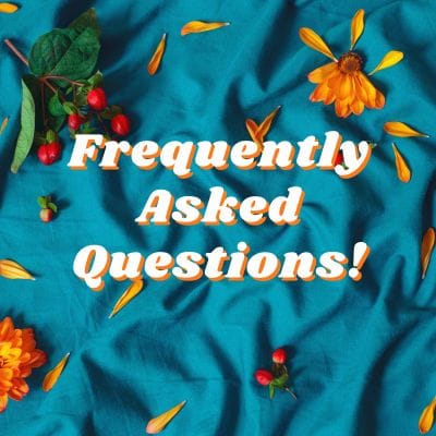 Frequently Asked Questions written on turquoise sheets and scattered flowers