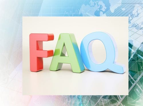 FAQ letters in colors on pale background