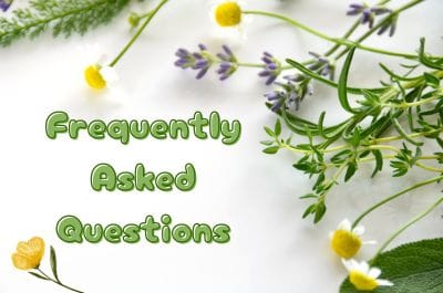 Frequently Asked Questions wording with herbs on a white background