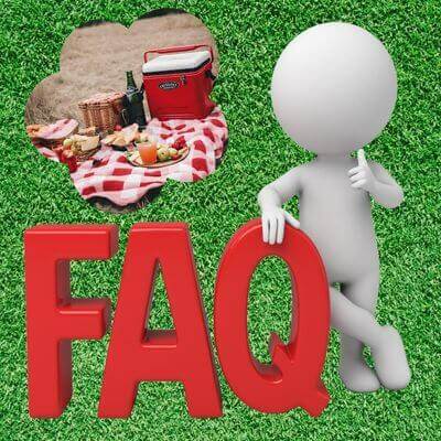 FAQ with grassy background and picnic fixings in frame