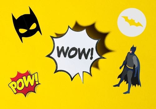 Batman and bat icons on yellow background