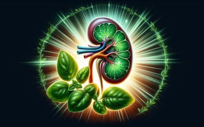 AI illustration of basil leaves serving as a kidney tonic