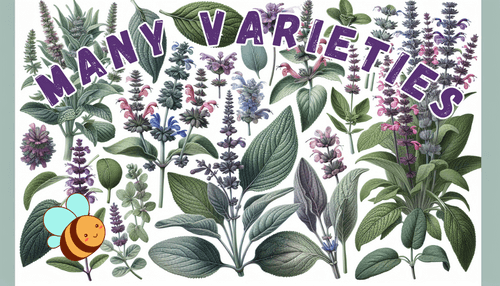 Illustration of a variety of sage leaves and flowers